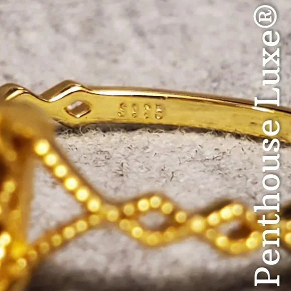 REAL Red Garnet 14k Yellow Gold Sterling Silver Ring - Picture 5 of 6